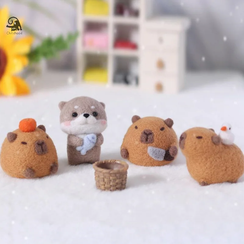 Cute Chubby Capybara Gray Fish Beginner Material Kit Wool Felt Handmade DIY Doll Plush Toys Desktop Decorations