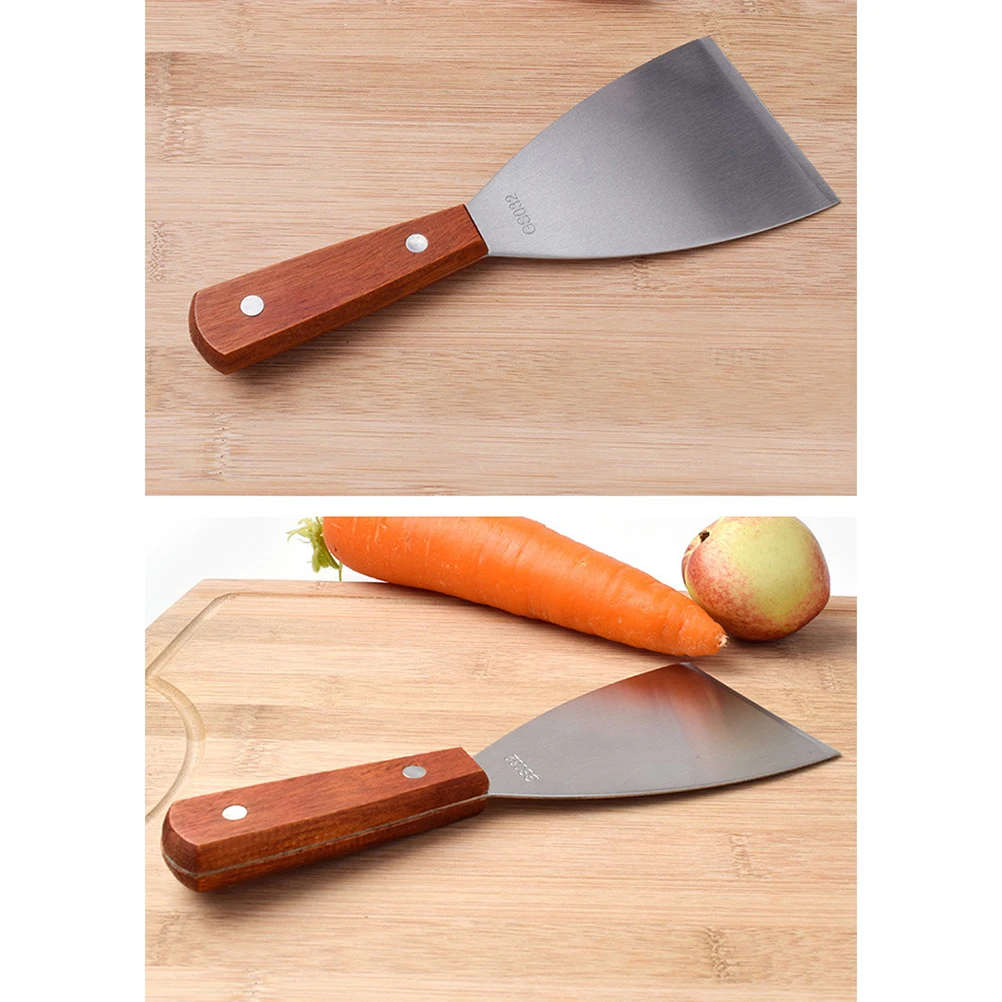 

2Pcs Beveled Edge Spatula Stainless Steel Wood H Cooking Shovel Steak Pancake Baking Pizza Kitchen Tool Dad Gift