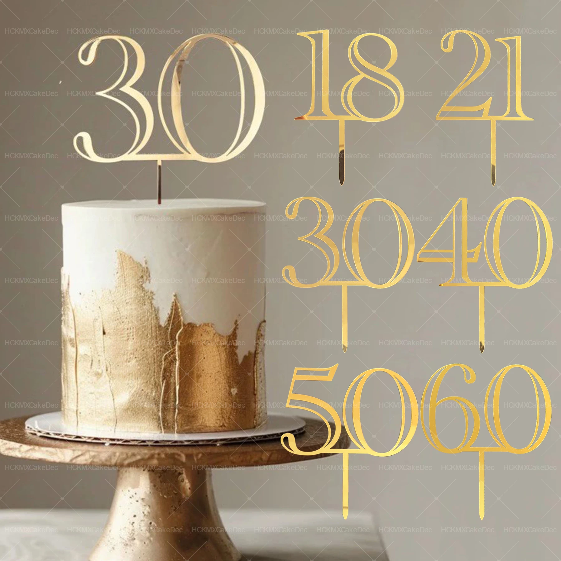Nuevo 18th 21th 30th 40th 50th 60th Cake Topper adorno de pastel acrílico dorado para decoración de pastel de fiesta de cumpleaños