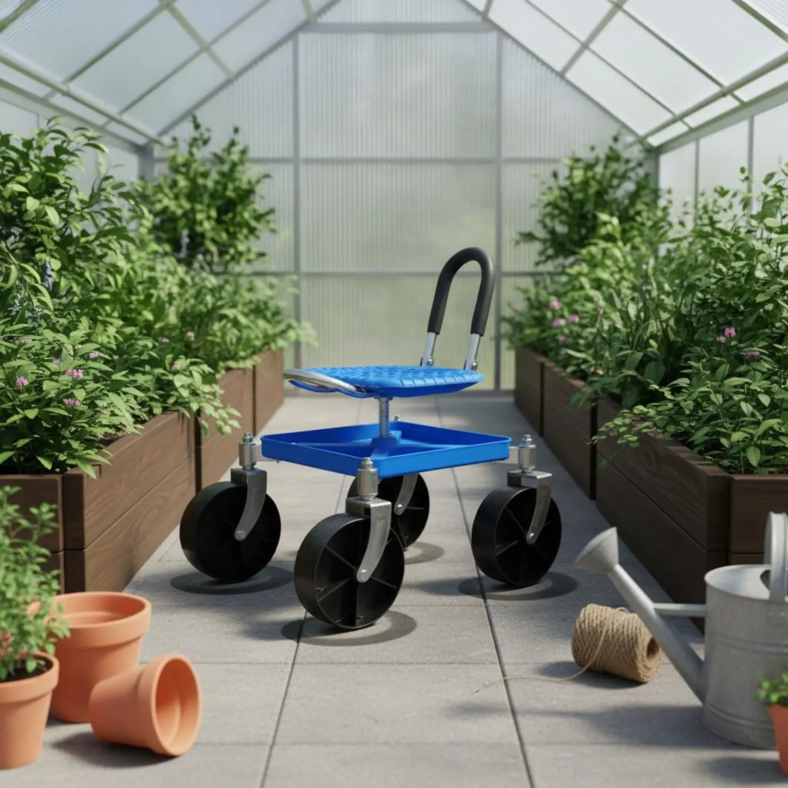 Rolling Garden Stool Ergonomic Design Gardening Work Stool Wheeled Garden Seat Foldable Backrest for Elderly, Workshop, Garage