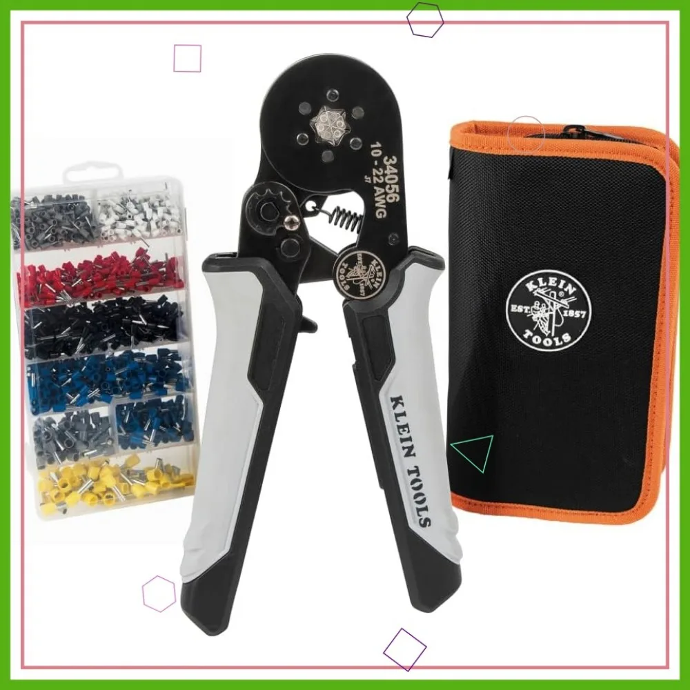 

Professional Ratcheting Hex Crimper Set with 1200 Terminals and Case for Electrical Wiring