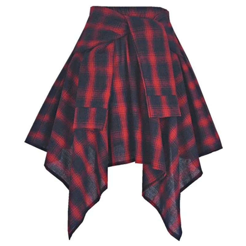 Plaid Skirt Women Pleated Lace-up Tie Mini Skirt Y2k Streetwear Harajuku Vintage Irregular Sports Street Women Fart Curtain