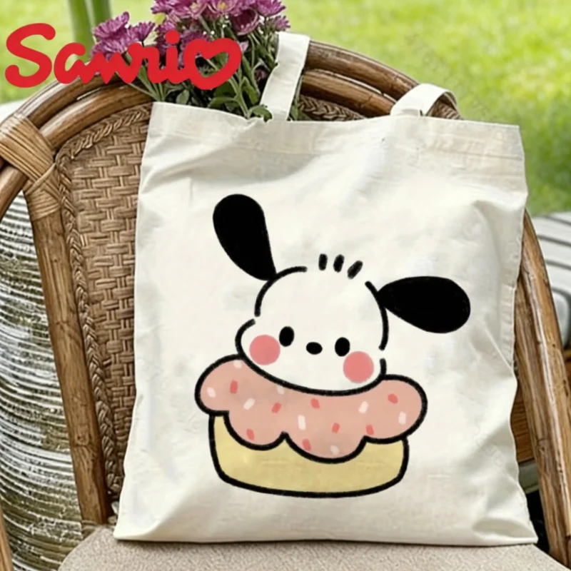 

1 шт. холщовая сумка-тоут с дизайном Pochacco Cupcake, экологичная многоразовая сумка через плечо
