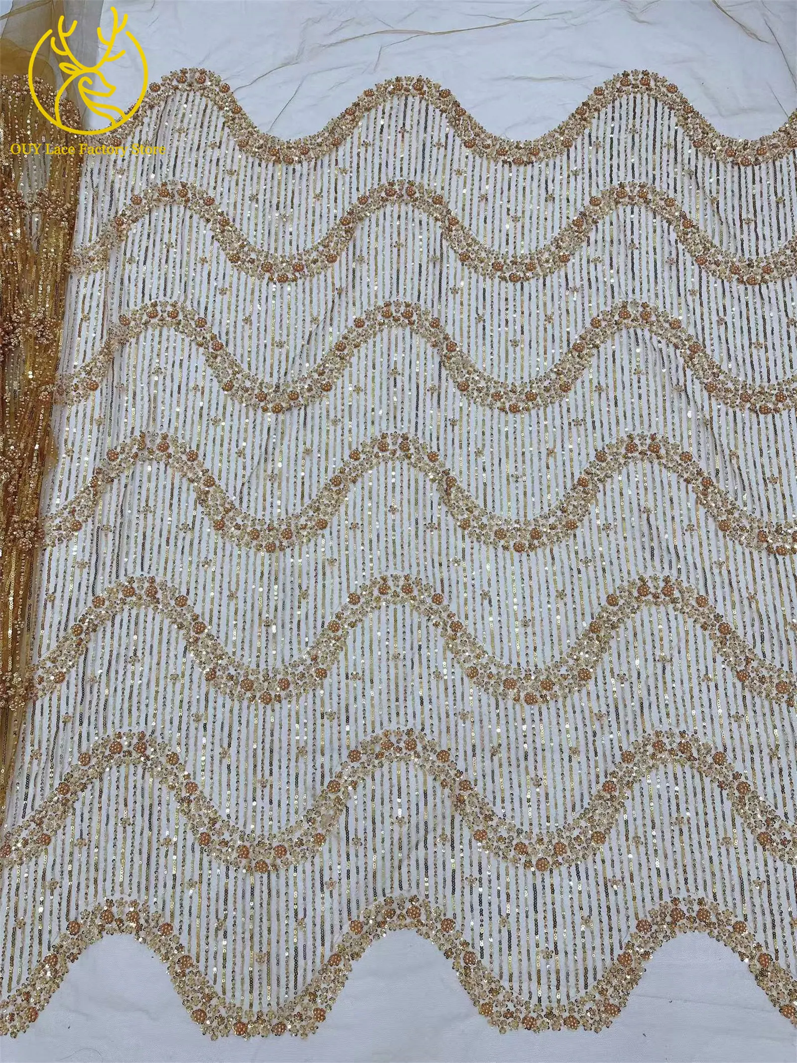 5 Yards Afrikanischer Bräutigam-Perlen-Tüll-Spitzenstoff Rosa Eleganter Nigerianischer Pailletten-Perlen-Netzstoff zum Nähen von Hochzeits- und Partykleidern – Detail 8
