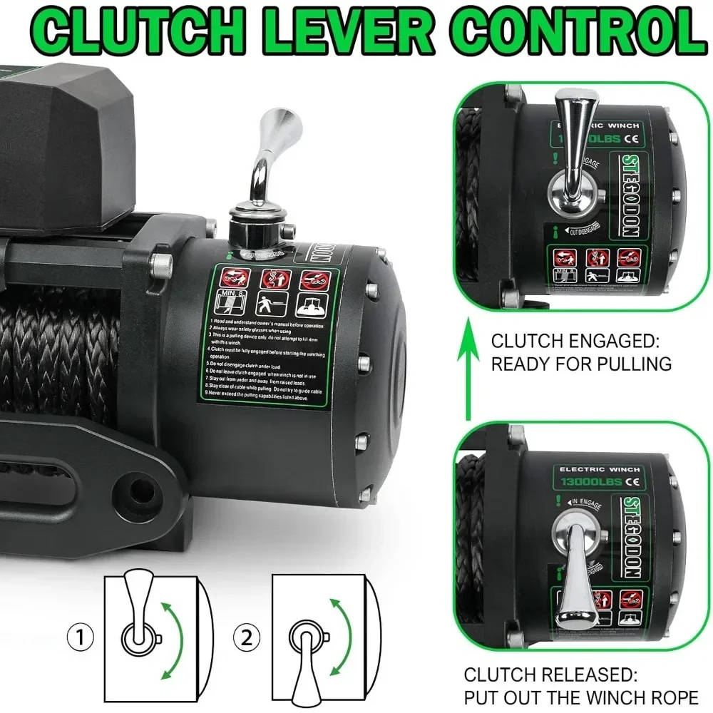 Guincho elétrico de corda sintética à prova d'água de 13000lb 12V com controle remoto portátil sem fio e com fio