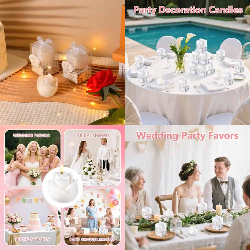 

50Set White Rose Flower Shape Candle Bulk Wedding Party Favors Romantic Handmade Delicate Candles with Gift Box, Wedding Candle