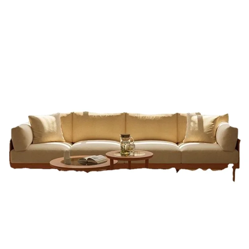 

Cherry wood Japanese-style solid wood corner sofa combination living room L-shaped modern simple fabric small apartment double