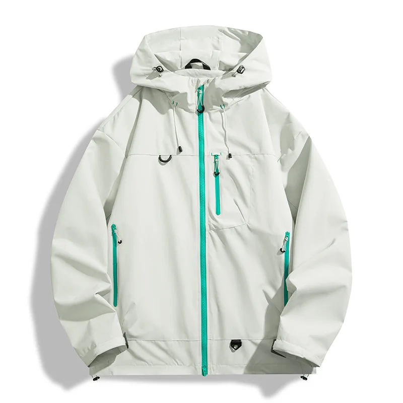 KIDWHXR Autumn Men Windbreaker Contrast Color Hooded Jacket Male Loose Long Sleeve Pocket Outdoor Hiking Man Casual Outerwear