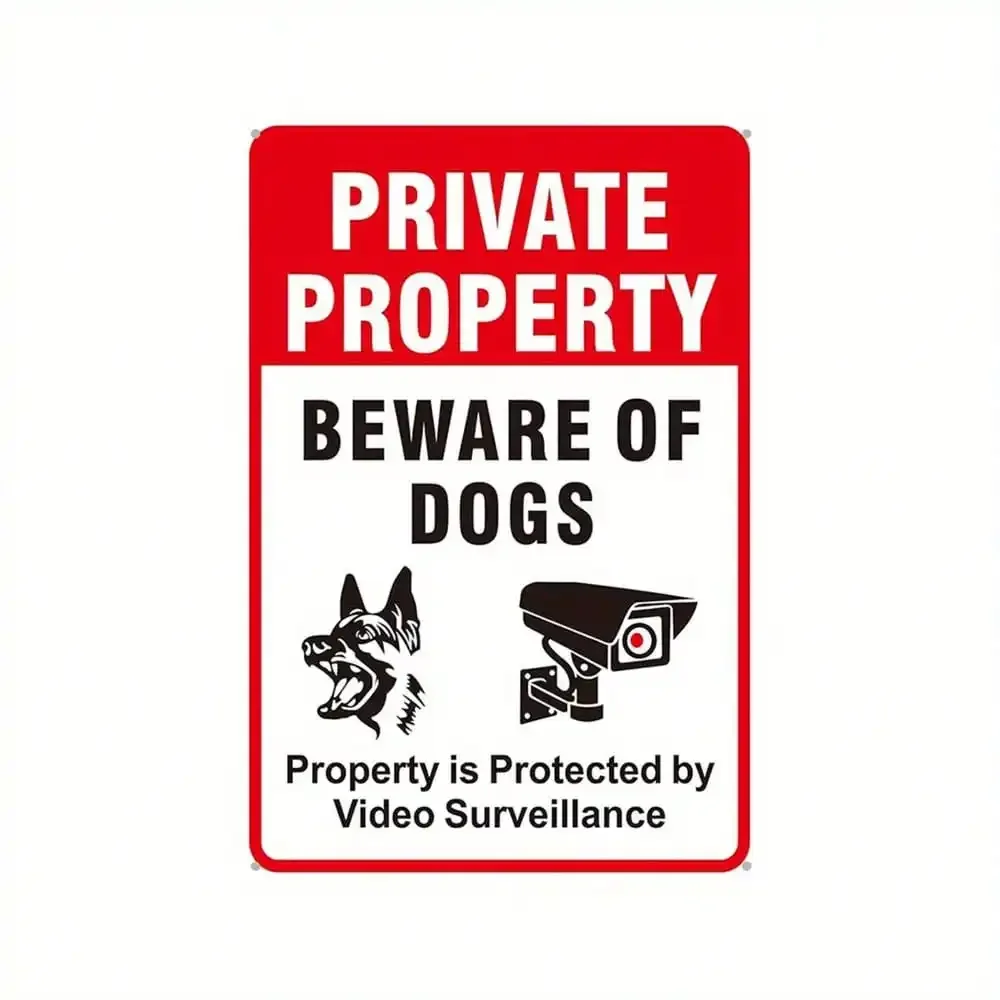 （2D Tin painting）Heavy Duty Aluminum Beware Of Dog Sign, Pre-Drilled Video Surveillance Warning, Durable Waterproof Iron Boar