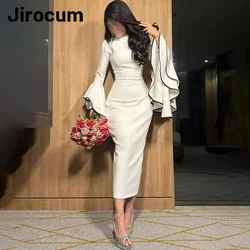 Jirocum saudita branco sereia o pescoço vestido de baile feminino simples personalizado festa vestido de noite comprimento chá vestidos de ocasião especial