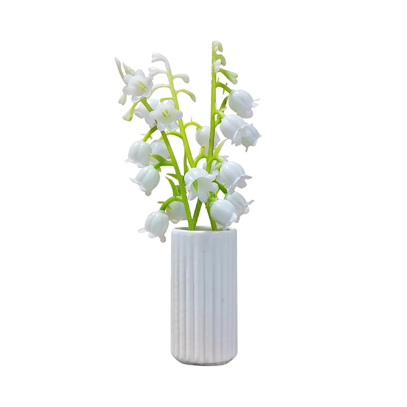 1Pc Dollhouse Miniature Pot Plant Model 1/12 Mini Simulation Lily Of The Valley Green Tree Potted Doll House Decor Accessories