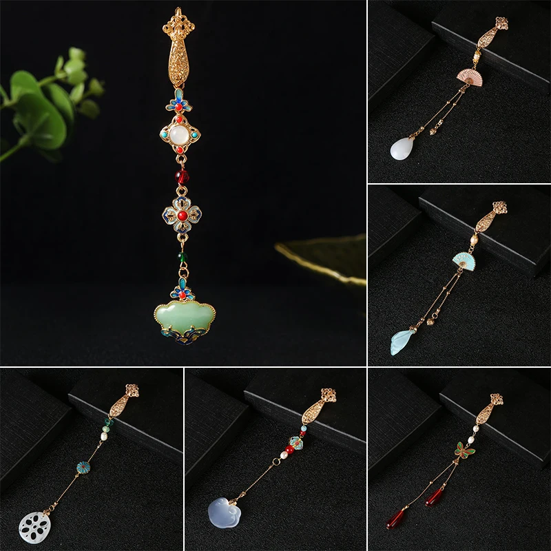 Women Chinese Style Cheongsam Qipao Lapel Hanging Tassel Pearl Pendant Vintage Brooch Elegant Style Hanfu Accessories