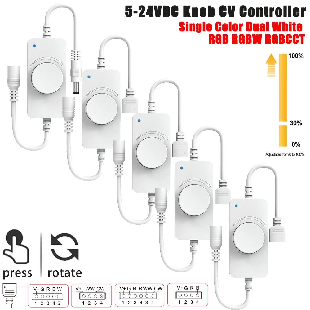DC5-24V Knob Touch LED Dimmer Switch 2.4GHz Brightness Adjustment Controller COB Single Color CCT RGB RGBW RGBCCT Strip Light