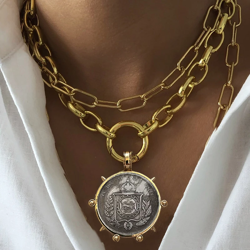 Collar con colgante de moneda antigua para mujer, regalo de diseño Original de Athena, accesorios Vintage, joyería fina