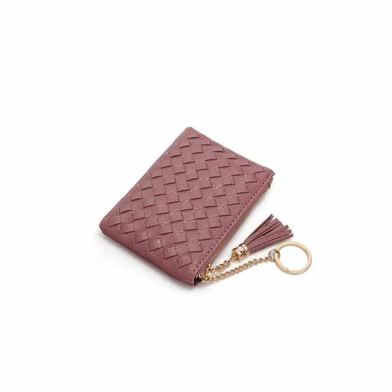 Zipper Coin Purse Minimalist Solid Color Lightweight Card Holder Handwoven Small Bag Cute Women's Accessory