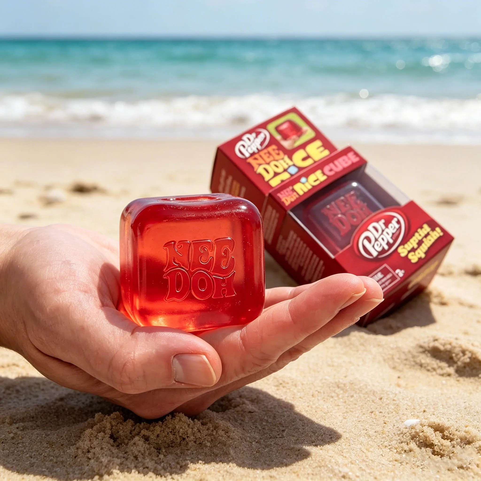 Dr Pepper x NeeDoh Nice Cube Brinquedo Antiestresse Macio, Cubo Sensorial para Alívio da Ansiedade para Crianças e Adultos