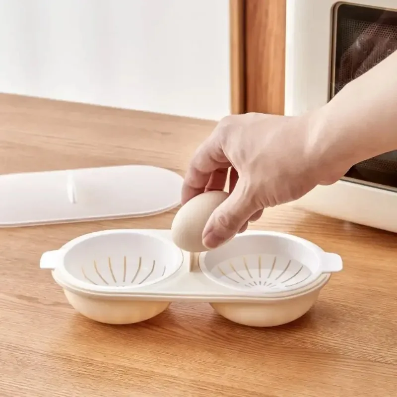 Double-Cup Egg Boiler Microwave Eggs Poacher Kitchen Gadget Hot Spring Egg Mold Cooking Tools Clear Water Lotus Egg Maker view 3