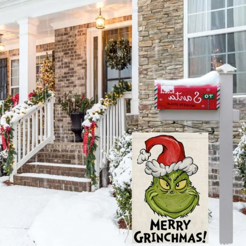 عيد ميلاد سعيد Grinchmas حديقة العلم الخيش 12X18 مزدوجة الجوانب، الشتاء عيد الميلاد الديكور #3