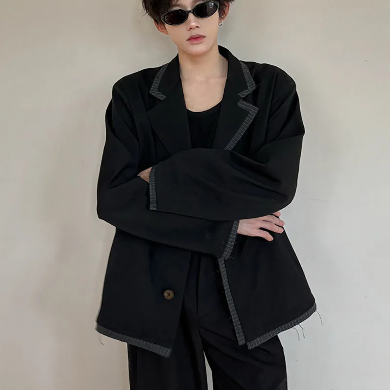 WVGA New Men's Spring Patchwork Color-Block Long Sleeve Blazer Fashionable Versatile Niche Chic Casual Dark Short Jackets W25354