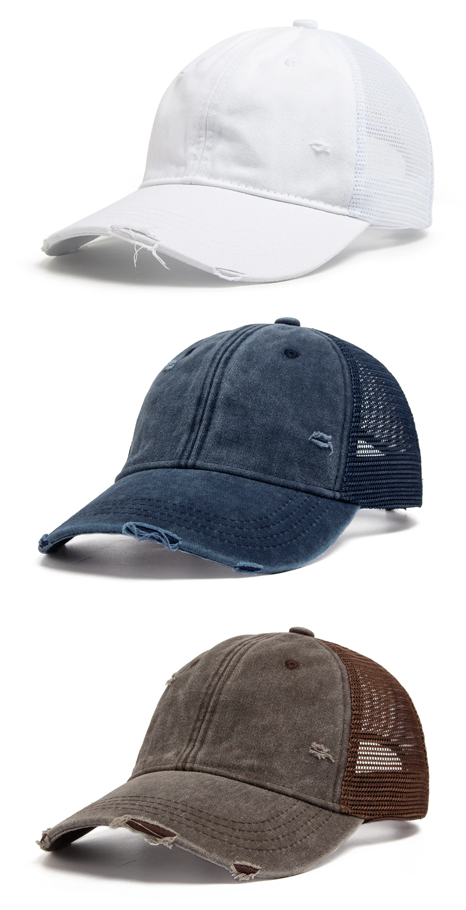 Frauen Trucker Hut Vintage Männer Outdoor Mesh Baseball Cap Sommer Casual Gewaschen Sonnenblende Hip Hop Cap Einstellbar Für Snapback – Detail 5