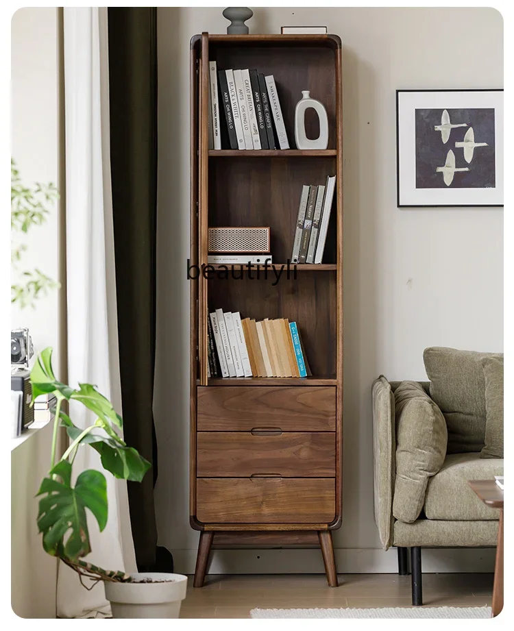 

North American Black Walnut Solid Wood Locker Single Door Nordic Bookcase Glass