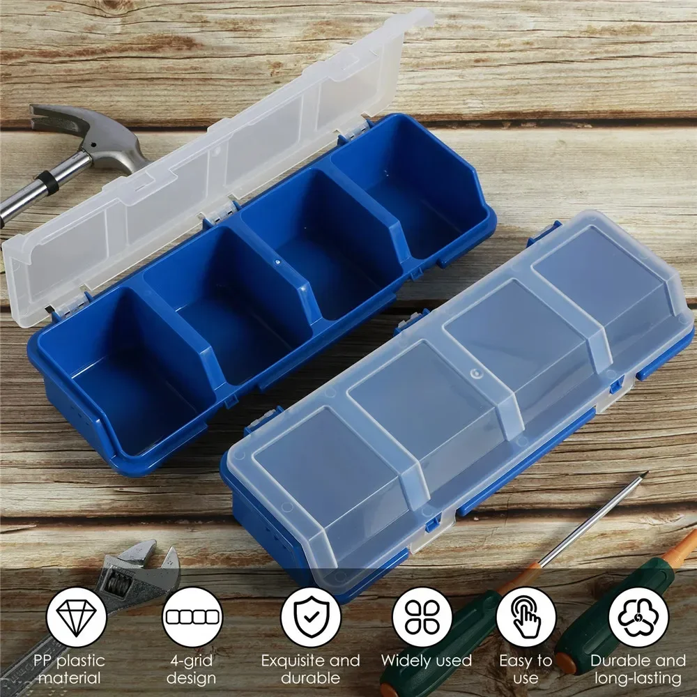 2Pcs Tool Box Parts Storage Plastic Screw Organizer Box with 4 Compartment Tool Part Container Bin with Lid Display Storage Case