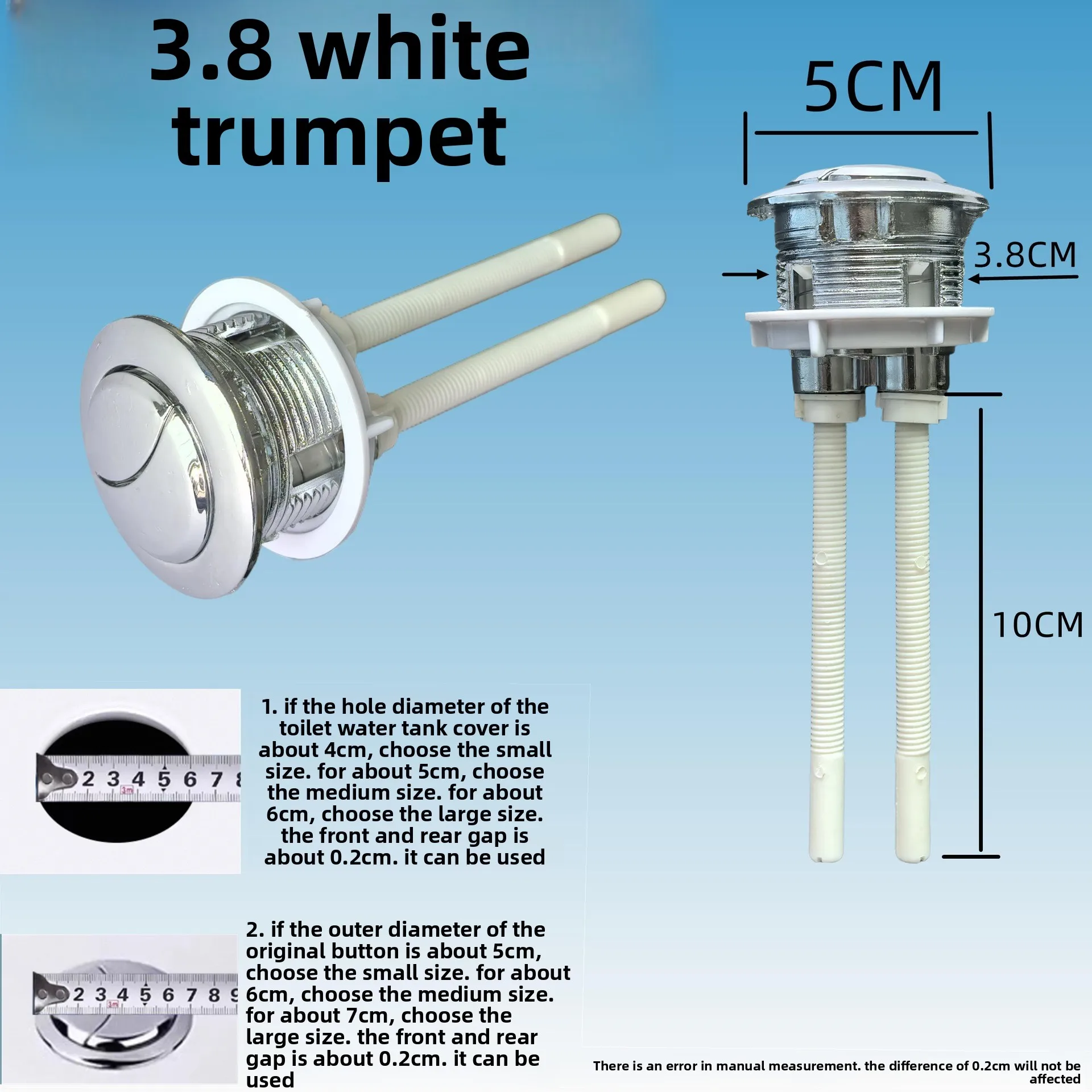 

Single Toilet Flush Button Water Tank Accessories Switch Water Press Flush Button Push 38MM Toilet Tank Button