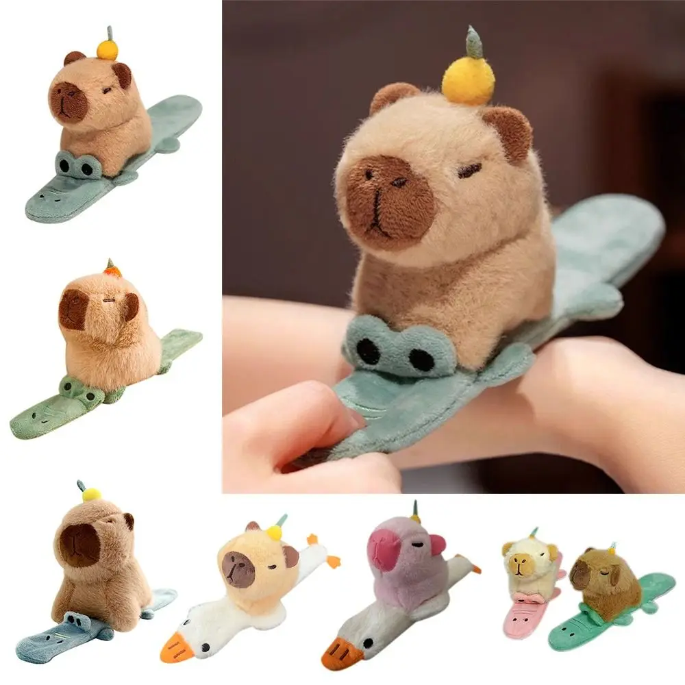 Creative Plush Capybara Slap Bracelets Cartoon Stuffed Dolls Capybara Slap Wristband Soft Animal Clap Ring for Kids Gift