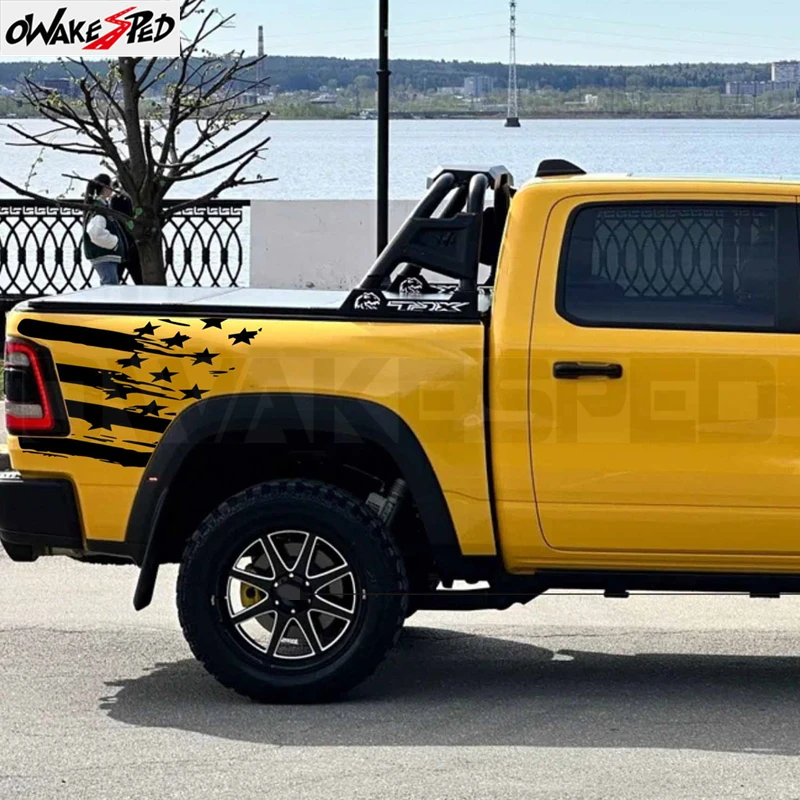 Pickup Rear Trunk Bed Side Stickers For Dodge RAM Truck Graphics American Flag Decor Cover Vinyl Decals Auto Tuning Accessories