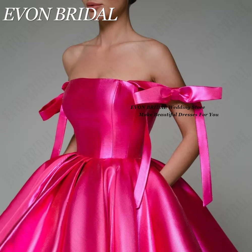 EVON BRIDAL Mini Prom Party Dress With Pocket A-Line Satin Hot Pink Sleeveless Short Homecoming Dresses Spaghetti Straps Lace Up