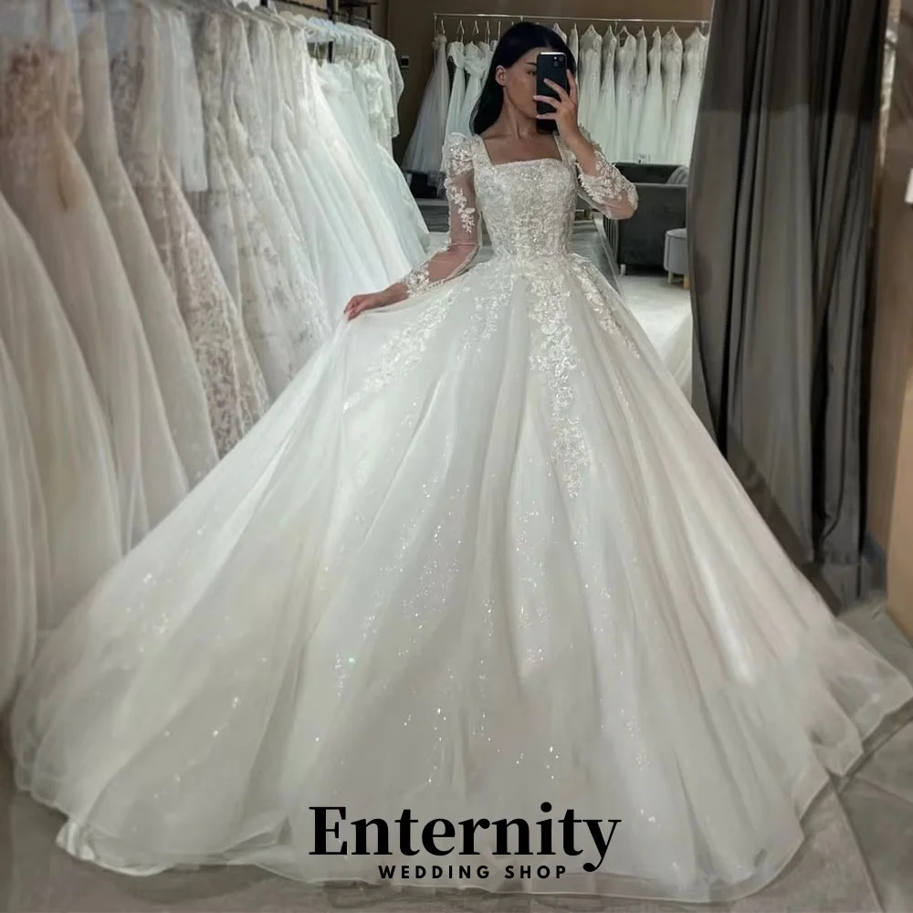

Customized Tulle Zipper Wedding Dresses Square Neck For Women Charming Simple Lace Applique Bridal Gowns Vestidos De Novia