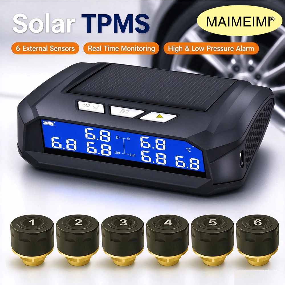 6 TPMS sensor Tire Pressure Monitoring System Solar Powered TPMS With 6 External Sensor for Truck SUV Security Alarm Tire press