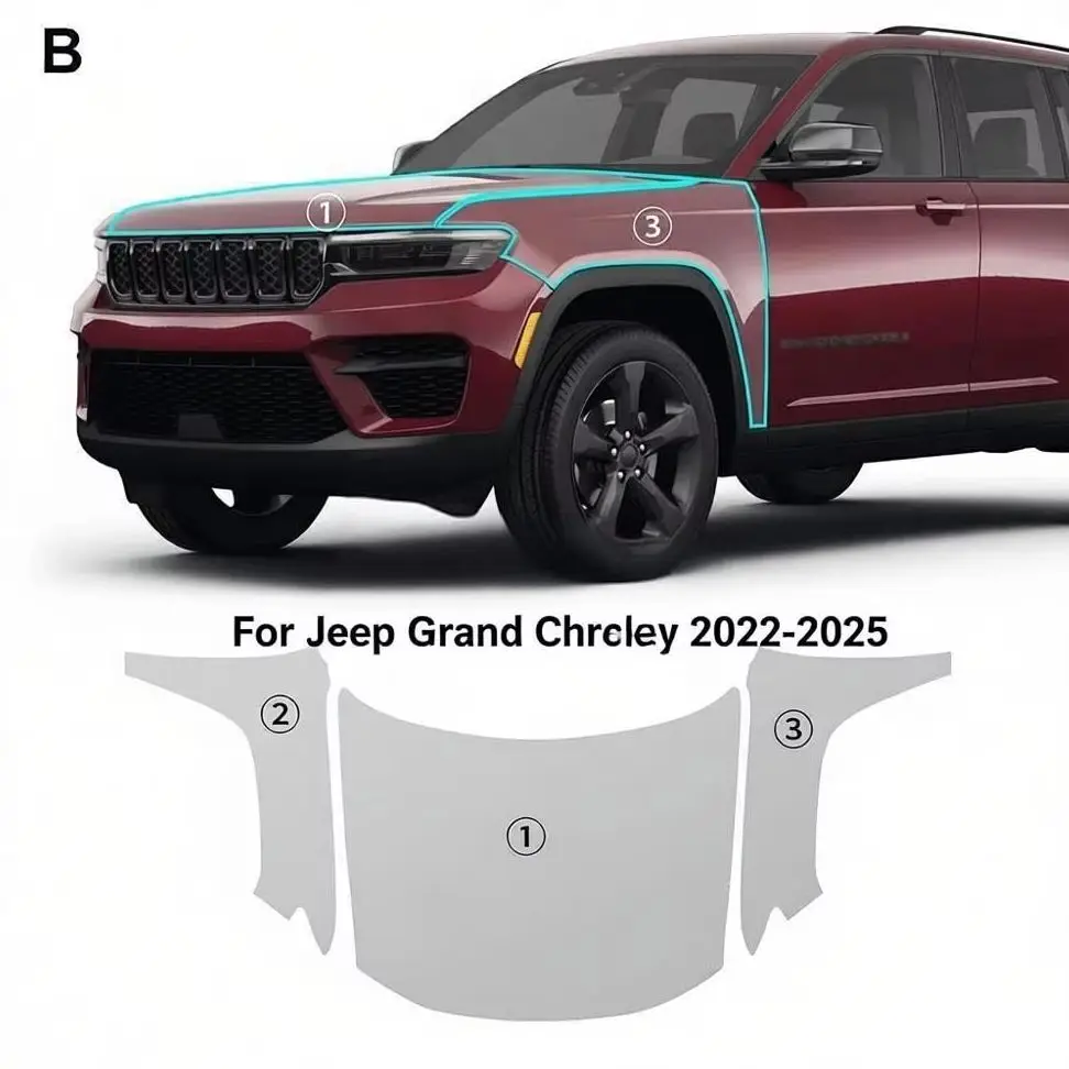

For Jeep Grand Cherokee 2022-2025 TPU Bumper Hood Scratch-Resistant Self-Healing Paint Protection Film Invisible Pre-cut PPF Kit