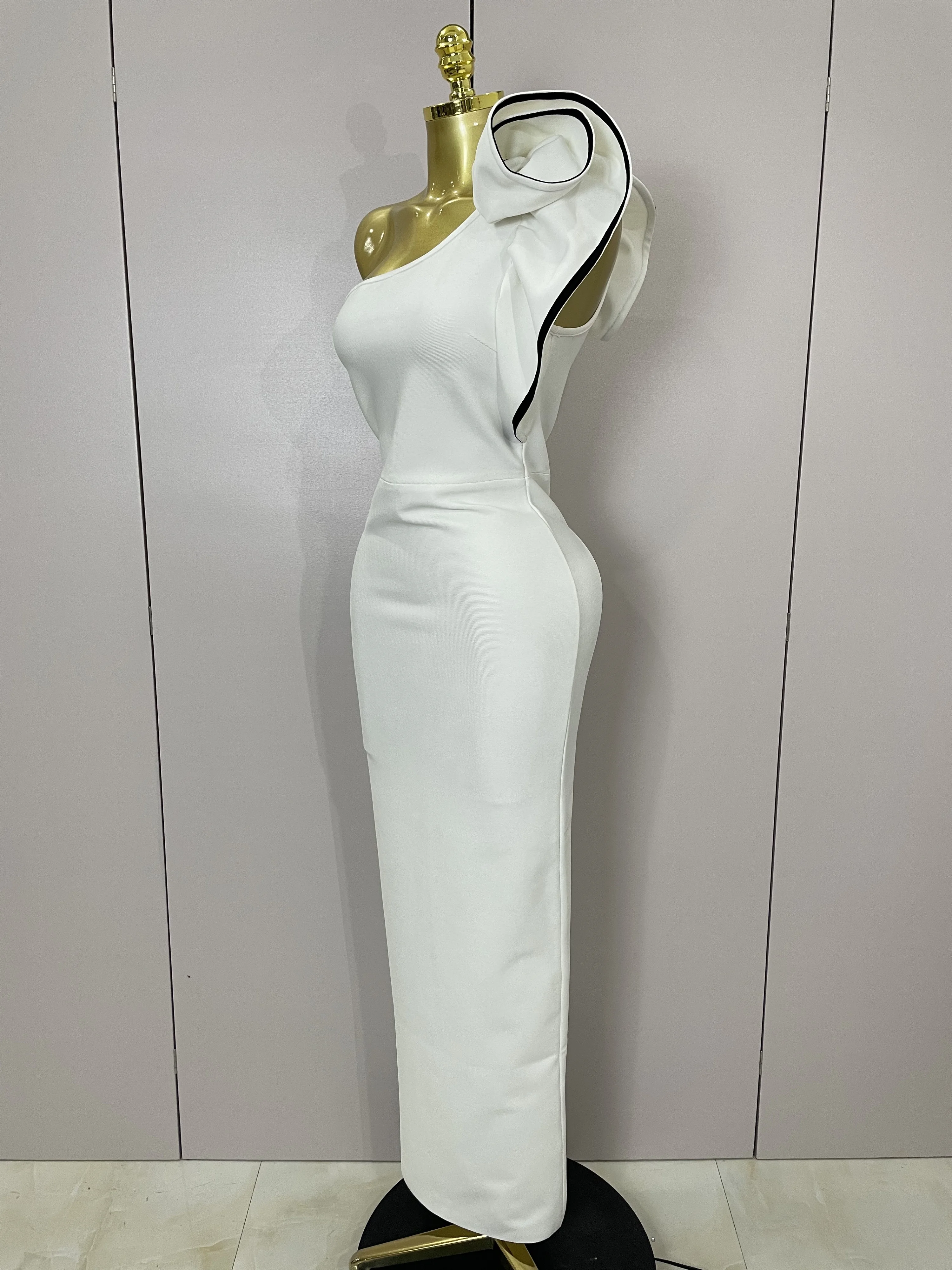 

2025Newest White Elegant One Shoulder Flower Sexy Bodycon Bandage Long Dress Women Celebrity Evening Party Luxury Birthday Dress