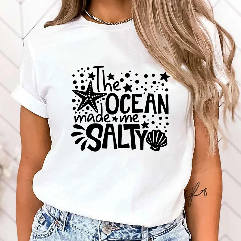 (Premium T-shirt)13 Colors Women Fashion Short Sleeve Tee Shirt Protect The Ocean The Ocean Made Me Salty Print T Shirt tops