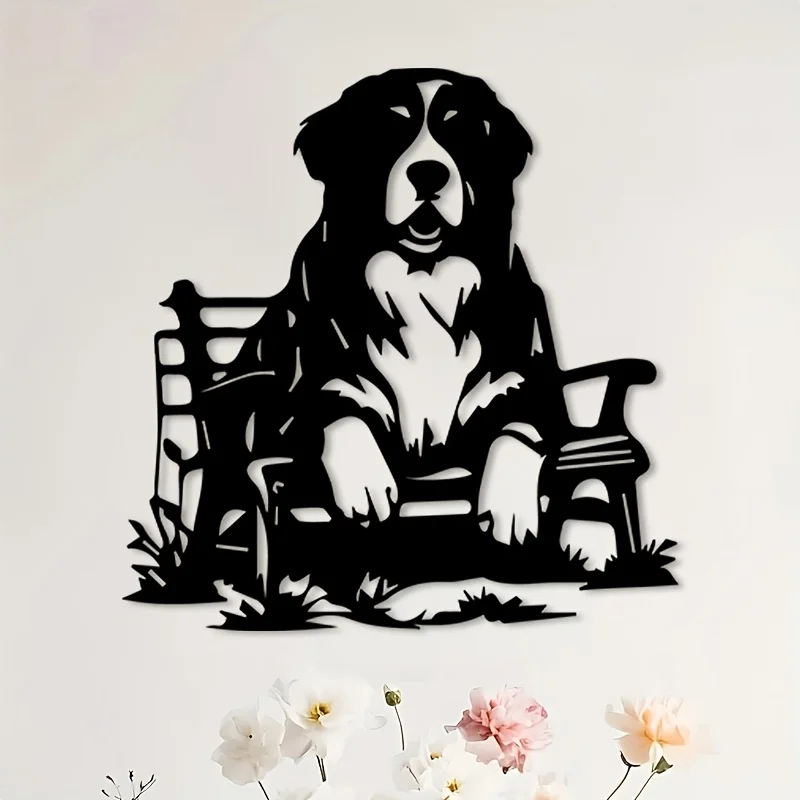 Brand Metal Wall Art Bernese Dog On Bench Sculpture Elegant Indoor Outdoor Decor For Bedroom Bar Animal Lovers Housewarming Gift