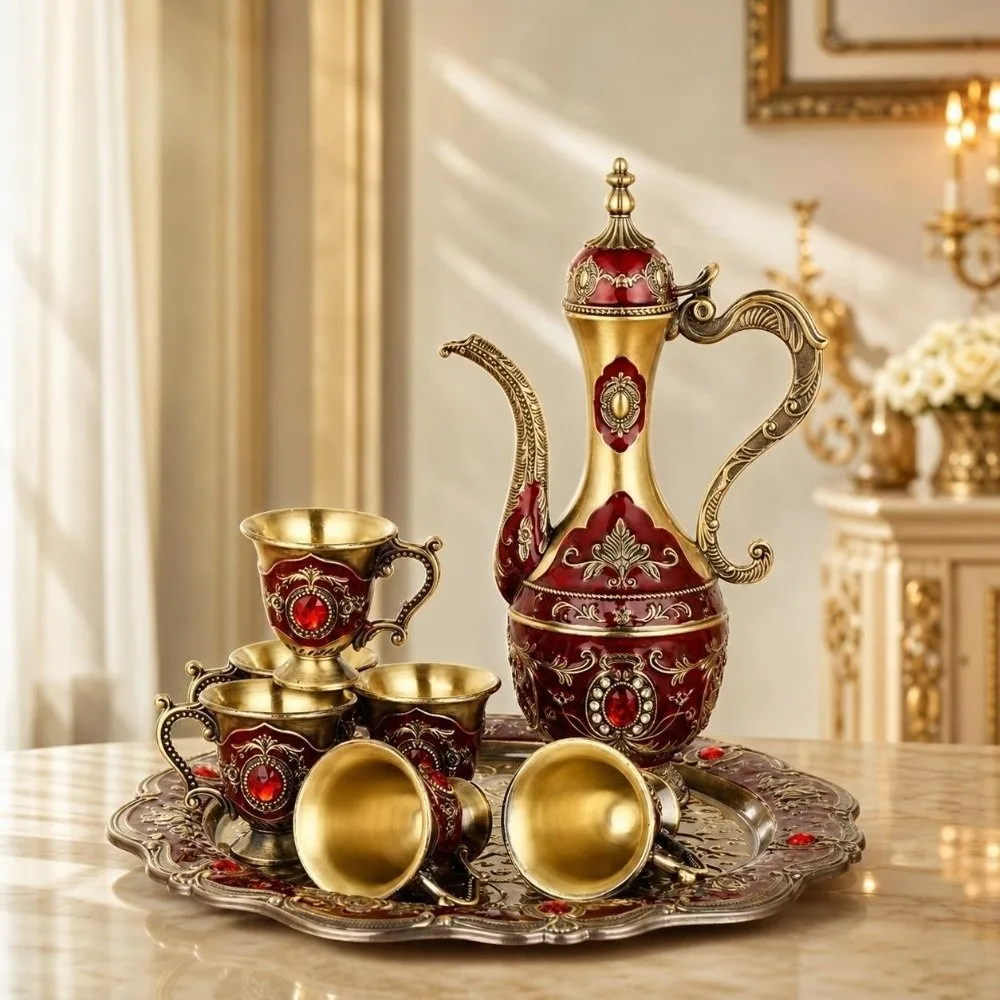 Serving Tea Set Luxury Turkish Tea Set Metal Decorative Teapot Kit Multifunctional European Style Coffee Pot Set Banquet