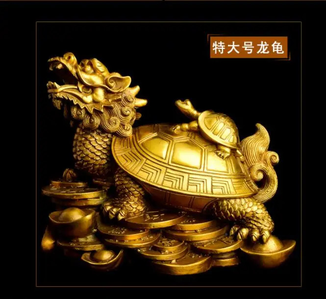 home protective- Talisman House Protection Money Drawing Dragon Turtle FENG SHUI Brass statue 26 CM