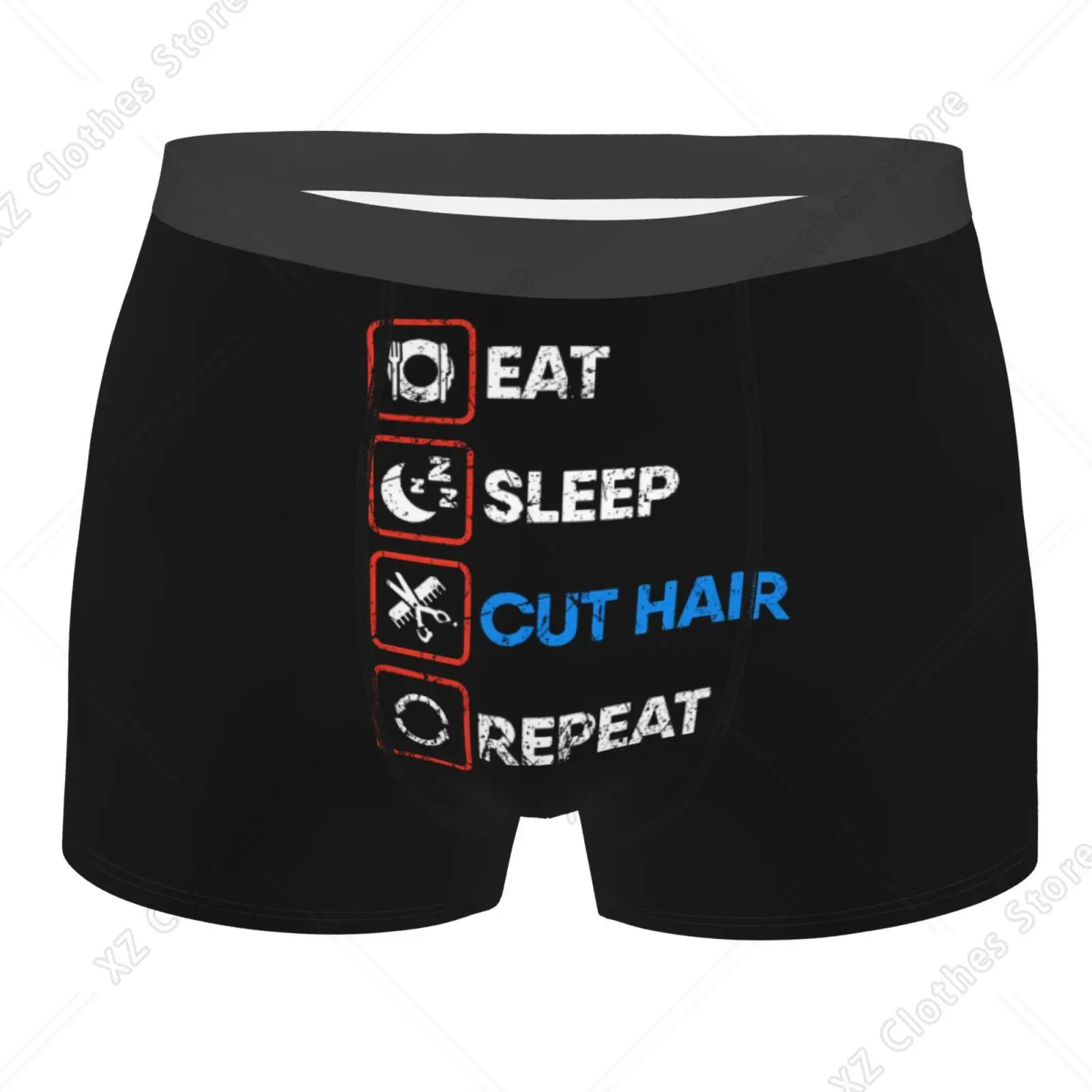 Eat Sleep Cut Hair Repeat Pattern Man's Boxer Briefs Breathable Funny Underwear High Quality Print Shorts Gift Idea