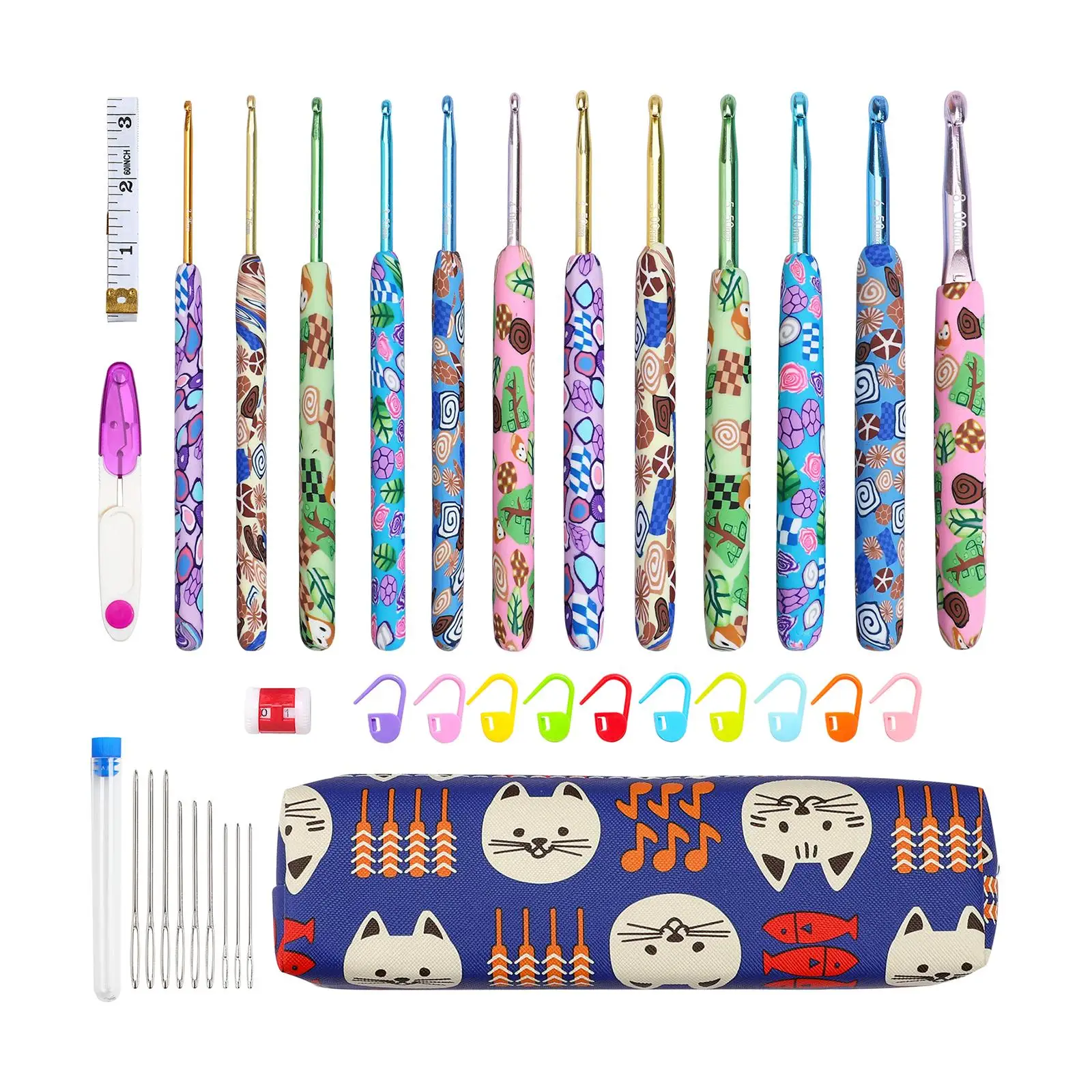 Crochet Hooks Set Kit Ergonomic Yarn Knitting Tools Set for Arthritic Hands Crochet Needle Sewing Tools Accessories
