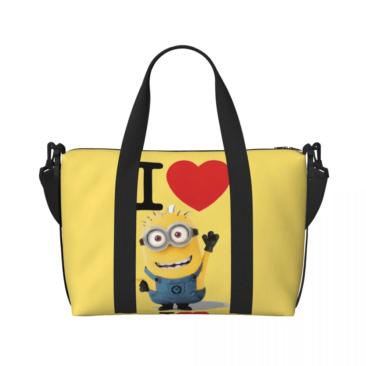 Custom eu amo m-minions sacola de praia para mulheres, compartimento grande, desenhos animados, ginásio, bolsas de viagem