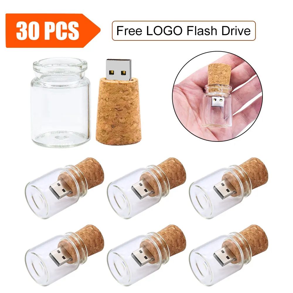 30 stks Nieuwe Collectie Messenger Fles Usb 2.0 Memory Stick Glas Drift Fles Usb Flash Drives Houten Kurk Pendrive 16 GB 32 GB 64 GB