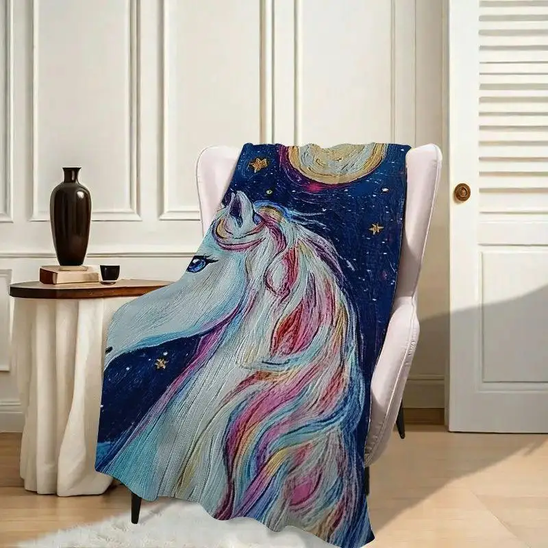 بطانية رمي الفانيلا يونيكورن - كشكشة معاصرة لجميع المواسم، طباعة رقمية، بوليستر مقاوم للتمزق، قماش متماسك #3