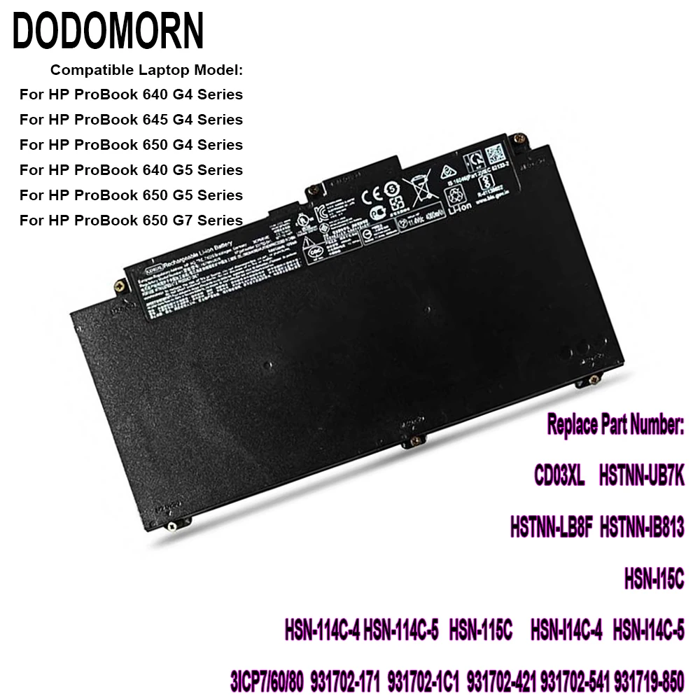 Grade A Cell CD03XL Laptop Battery for HP ProBook 640 G5 645 G4 650 G7 931702-171 931719-850 HSTNN-LB8F