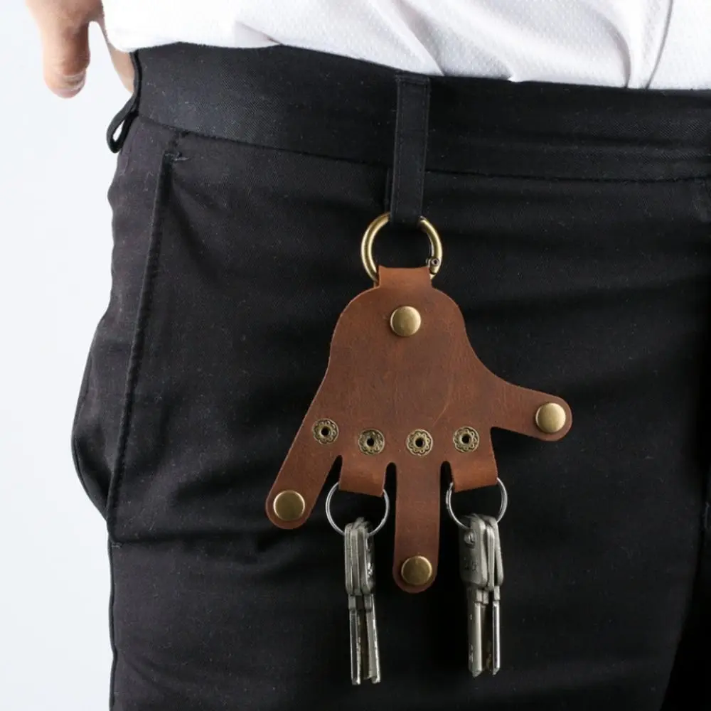 

Novelty Cowhide Leather Keychain Hand Shape Car Key Rings Pendant Five Hanging Slots Buckle Keyring Charm Bag Pendant