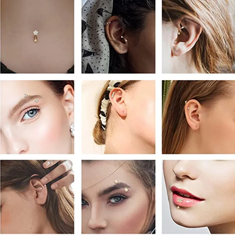 1PC Eyebrow Piercing Earring Daith Snug Ring Curved Barbell Tragus Earring Stud Forward Helix Piercings Cartilage Jewelry