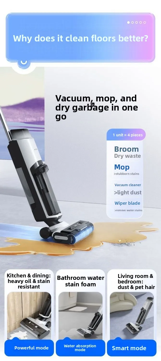 جهاز تنظيف الأرضيات Dreame MOVA2.0Pro مع ميزات مضادة للتشابك ومضادة للبكتيريا للكنس والتطهير والشفط