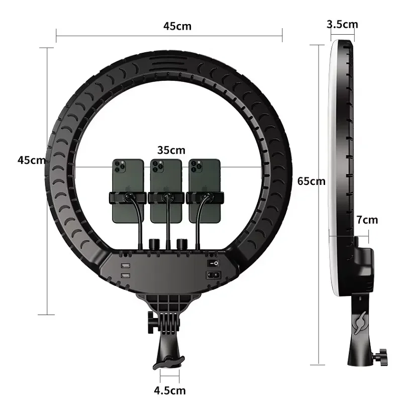 18 Inch Adjustable Color Temperature Plastic Ring Light With 3 Phone Holders Wall Mount Bracket For Hairdresser Live