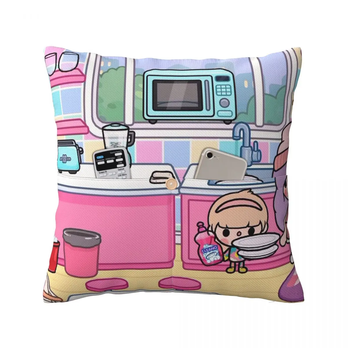 Toca Life Box Toca Boca Cute Game - Funda de almohada cuadrada de lino, funda de cojín de poliéster, decoración para dormitorio, hogar, almohada decorativa cómoda