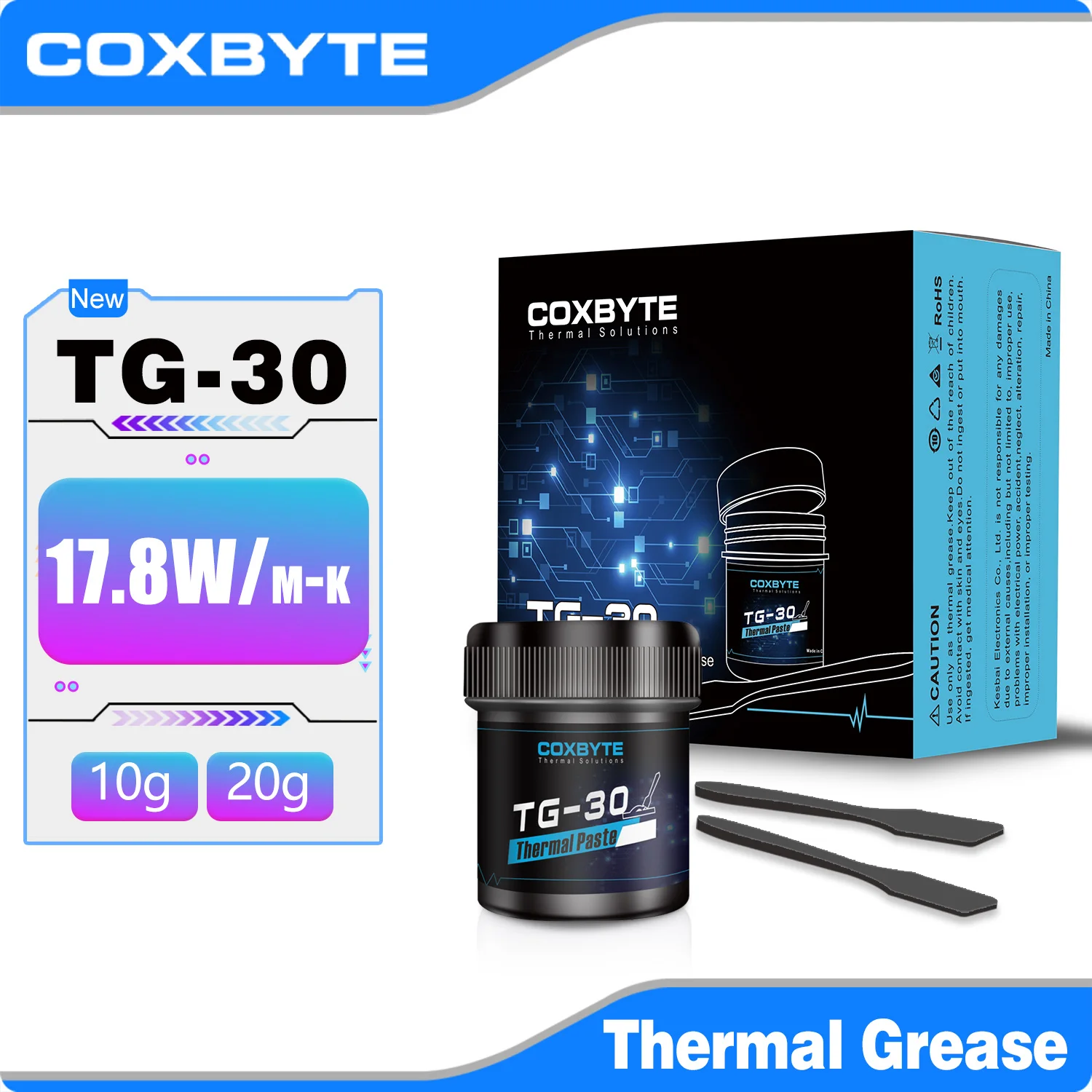 Coxbyte TG-30 20g Pasta Térmica para Processador, Composto Térmico para CPU GPU, Ventilador de Resfriamento, Fluido Condutor para Dissipador de Calor
